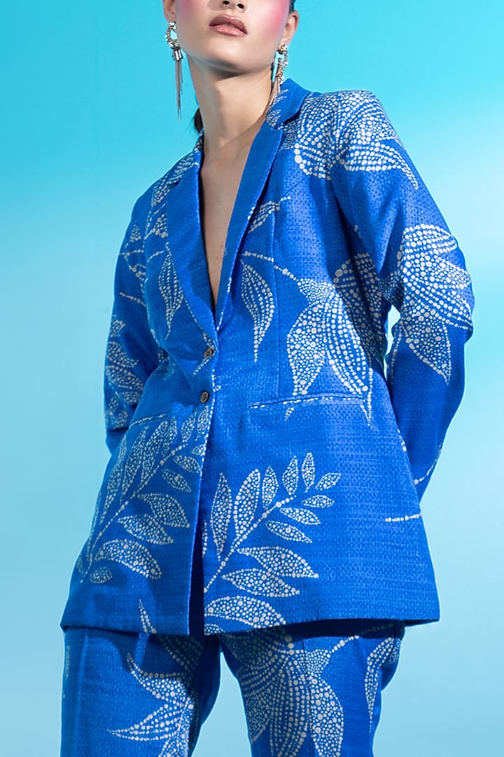 Electric Blue Kota Doriya Mal Blazer Set by Gazab By Miku Kumar at Pernia's Pop Up Shop