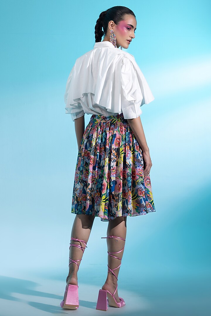 Multi-Colored Linen Box-Pleated Printed Skirt Set by Gazab By Miku Kumar at Pernia's Pop Up Shop