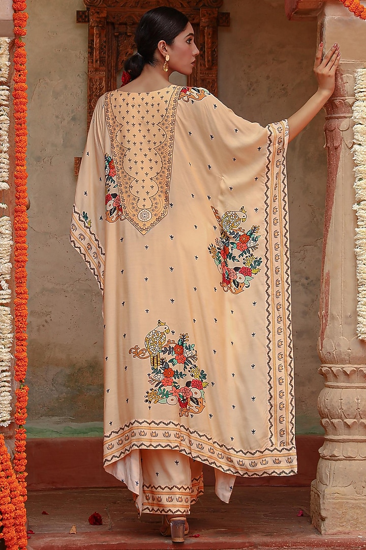 Ivory Muslin Floral Printed Kaftan Set by Gazab By Miku Kumar at Pernia's Pop Up Shop