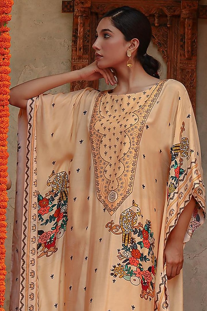 Ivory Muslin Floral Printed Kaftan Set by Gazab By Miku Kumar at Pernia's Pop Up Shop