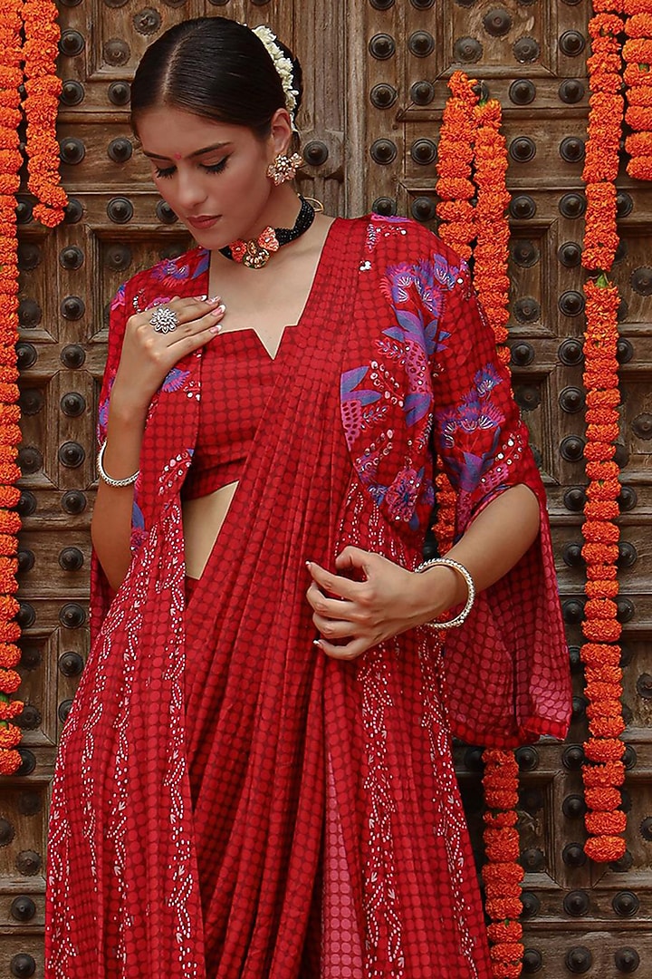 Maroon Muslin Palazzo Draped Party Wear Saree Set by Gazab By Miku Kumar at Pernia's Pop Up Shop