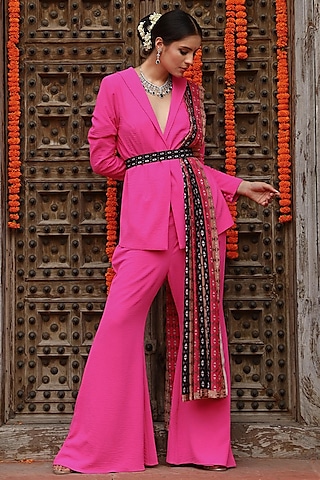 Hot Pink Georgette Jacket Set by Gazab By Miku Kumar
