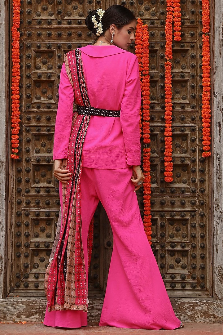 Hot Pink Georgette Jacket Set by Gazab By Miku Kumar at Pernia's Pop Up Shop