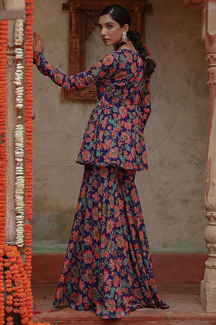 Purple Georgette Madhubani Printed Party Wear Sharara Set by Gazab By Miku Kumar at Pernia's Pop Up Shop