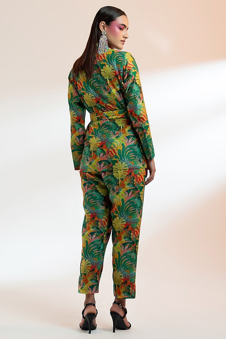 Green Chanderi Silk Forest Printed Blazer Set by Gazab By Miku Kumar at Pernia's Pop Up Shop