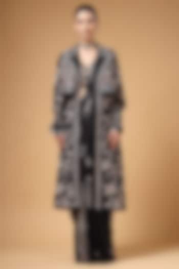 Black Modal Satin Draped Pant Wedding Saree Set by Gazab By Miku Kumar at Pernia's Pop Up Shop