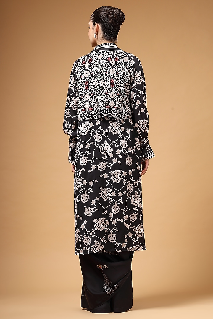 Black Modal Satin Draped Pant Wedding Saree Set by Gazab By Miku Kumar at Pernia's Pop Up Shop