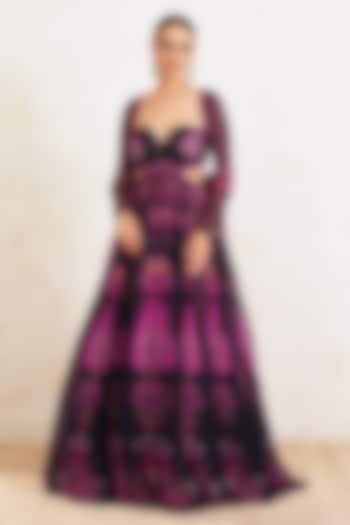 Purple Georgette Hand Embroidered & Printed Wedding Anarkali With Dupatta by Gazab By Miku Kumar at Pernia's Pop Up Shop