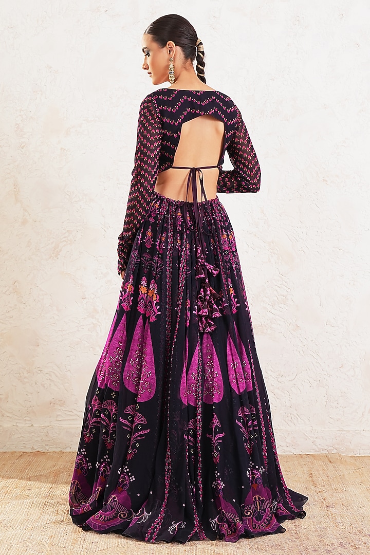 Purple Georgette Hand Embroidered & Printed Wedding Anarkali With Dupatta by Gazab By Miku Kumar at Pernia's Pop Up Shop