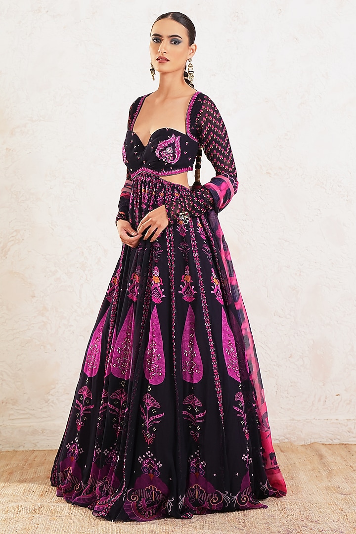 Purple Georgette Hand Embroidered & Printed Wedding Anarkali With Dupatta by Gazab By Miku Kumar at Pernia's Pop Up Shop