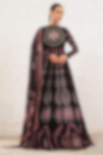 Brown Georgette Hand Embroidered & Printed Wedding Anarkali With Dupatta by Gazab By Miku Kumar at Pernia's Pop Up Shop