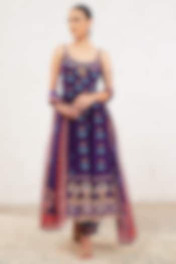 Purple Crepe Hand Embroidered & Printed Party Wear Anarkali Set by Gazab By Miku Kumar at Pernia's Pop Up Shop
