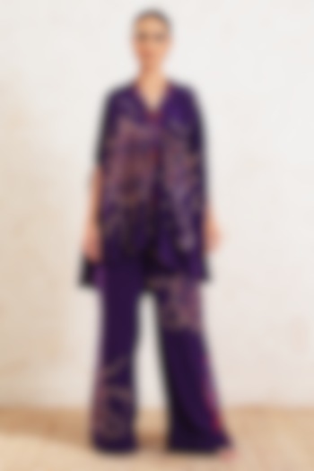 Purple Crepe Printed Co-Ord Set by Gazab By Miku Kumar at Pernia's Pop Up Shop