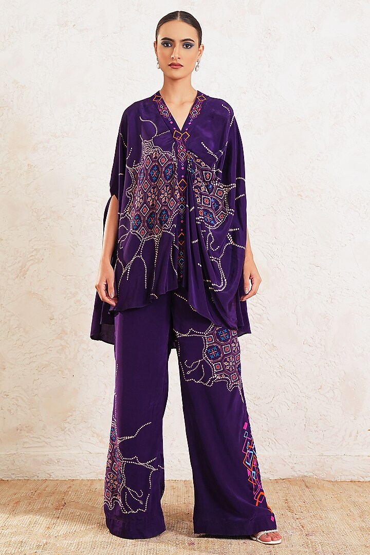 Purple Crepe Printed Co-Ord Set by Gazab By Miku Kumar at Pernia's Pop Up Shop