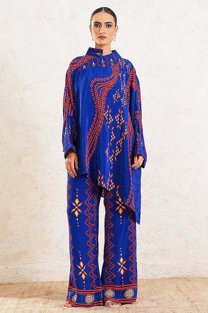 Blue Crepe Printed Co-Ord Set by Gazab By Miku Kumar at Pernia's Pop Up Shop