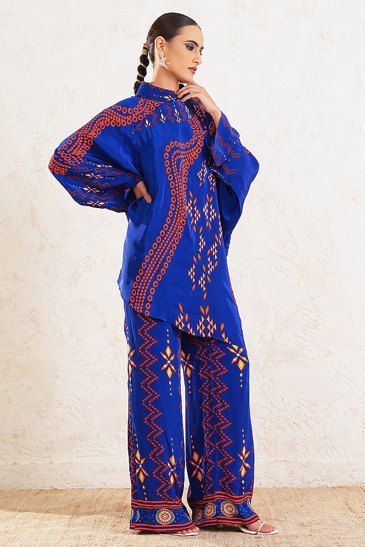 Blue Crepe Printed Co-Ord Set by Gazab By Miku Kumar at Pernia's Pop Up Shop