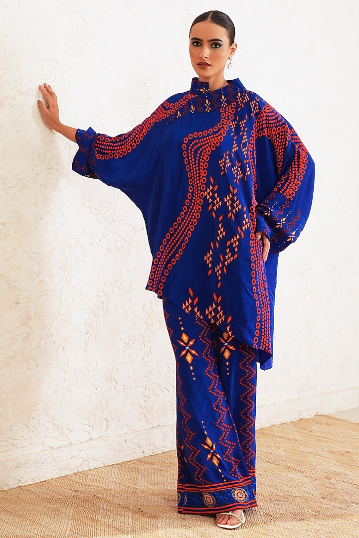 Blue Crepe Printed Co-Ord Set by Gazab By Miku Kumar at Pernia's Pop Up Shop
