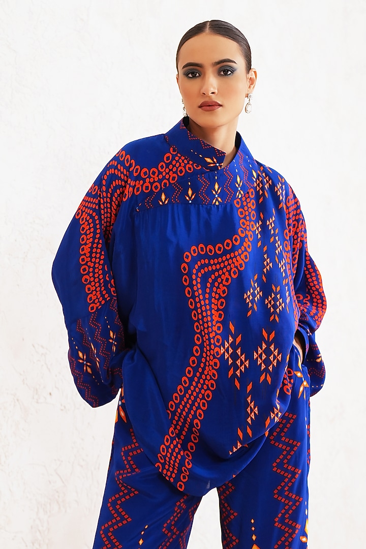 Blue Crepe Printed Co-Ord Set by Gazab By Miku Kumar at Pernia's Pop Up Shop