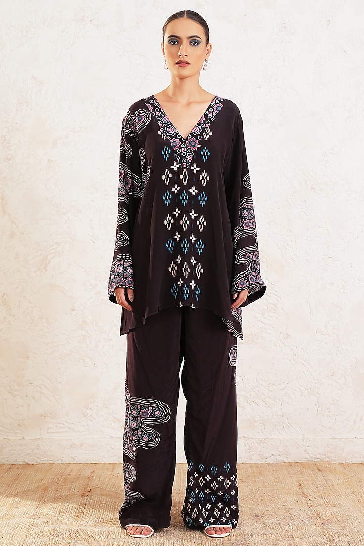 Brown Crepe Printed Co-Ord Set by Gazab By Miku Kumar at Pernia's Pop Up Shop