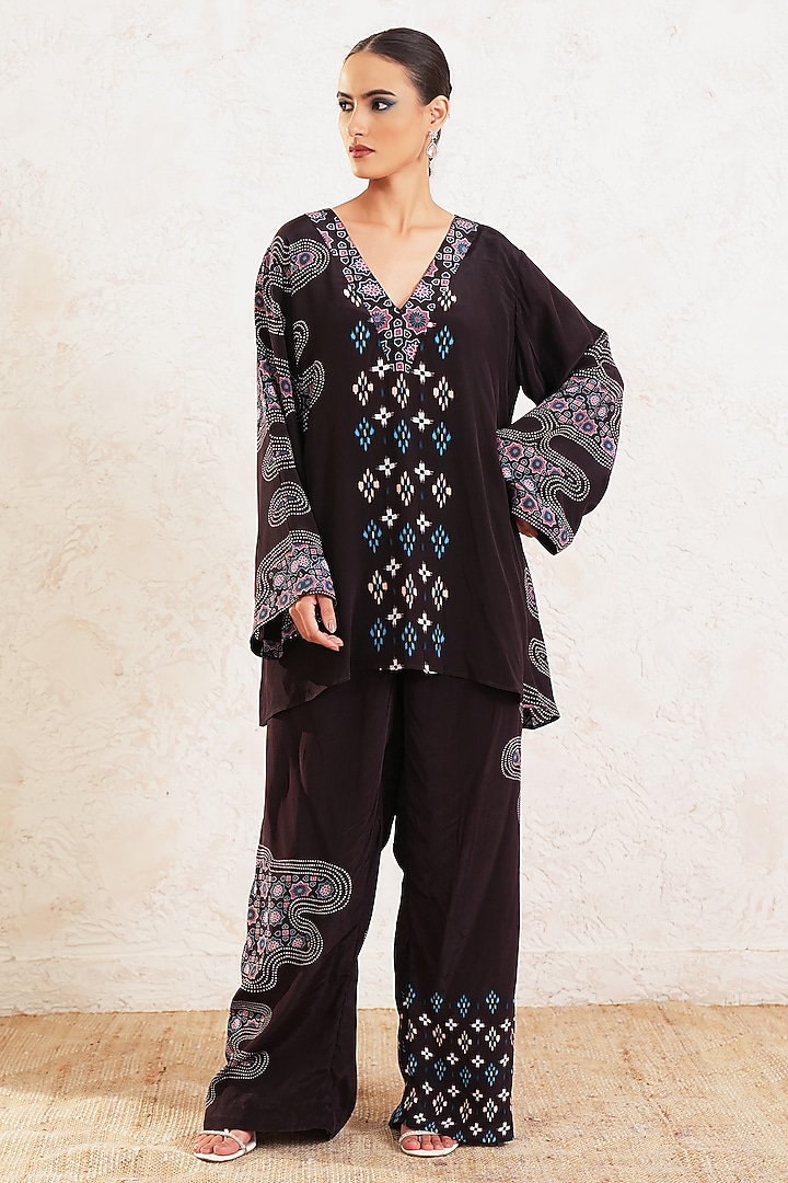 Brown Crepe Printed Co-Ord Set by Gazab By Miku Kumar at Pernia's Pop Up Shop