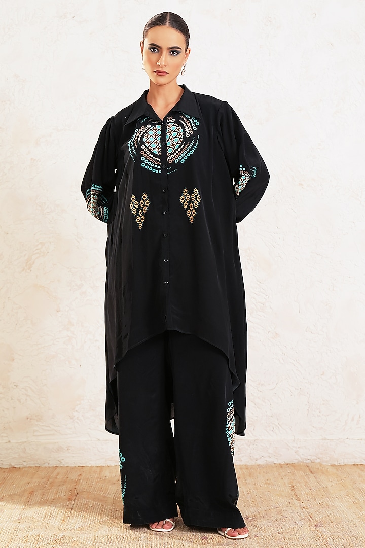 Black Crepe Printed Co-Ord Set by Gazab By Miku Kumar at Pernia's Pop Up Shop