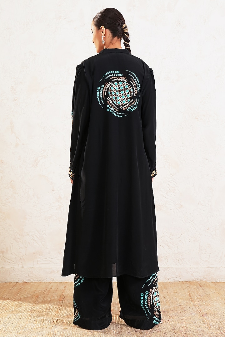 Black Crepe Printed Co-Ord Set by Gazab By Miku Kumar at Pernia's Pop Up Shop