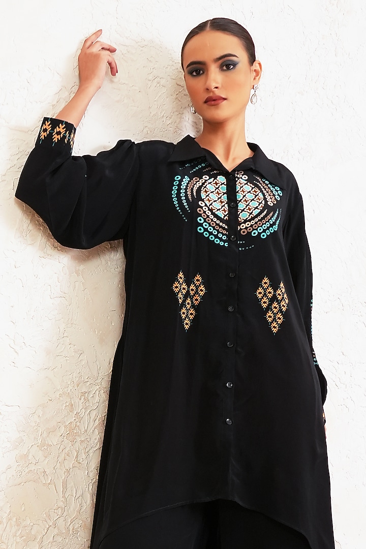 Black Crepe Printed Co-Ord Set by Gazab By Miku Kumar at Pernia's Pop Up Shop