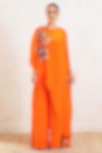 Orange Crepe Printed High-Low Kaftan Set by Gazab By Miku Kumar at Pernia's Pop Up Shop