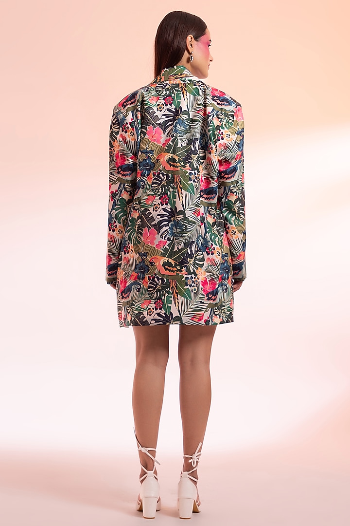 Multi-Colored Linen Floral Printed Corset Vacation Dress With Blazer by Gazab By Miku Kumar at Pernia's Pop Up Shop