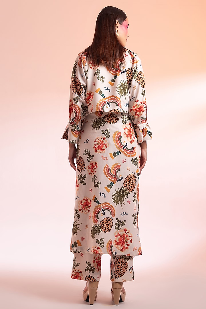 Beige Linen Printed Trench Coat Set by Gazab By Miku Kumar at Pernia's Pop Up Shop