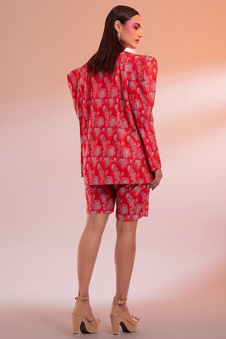 Red Chanderi Silk Printed Jacket Set by Gazab By Miku Kumar at Pernia's Pop Up Shop