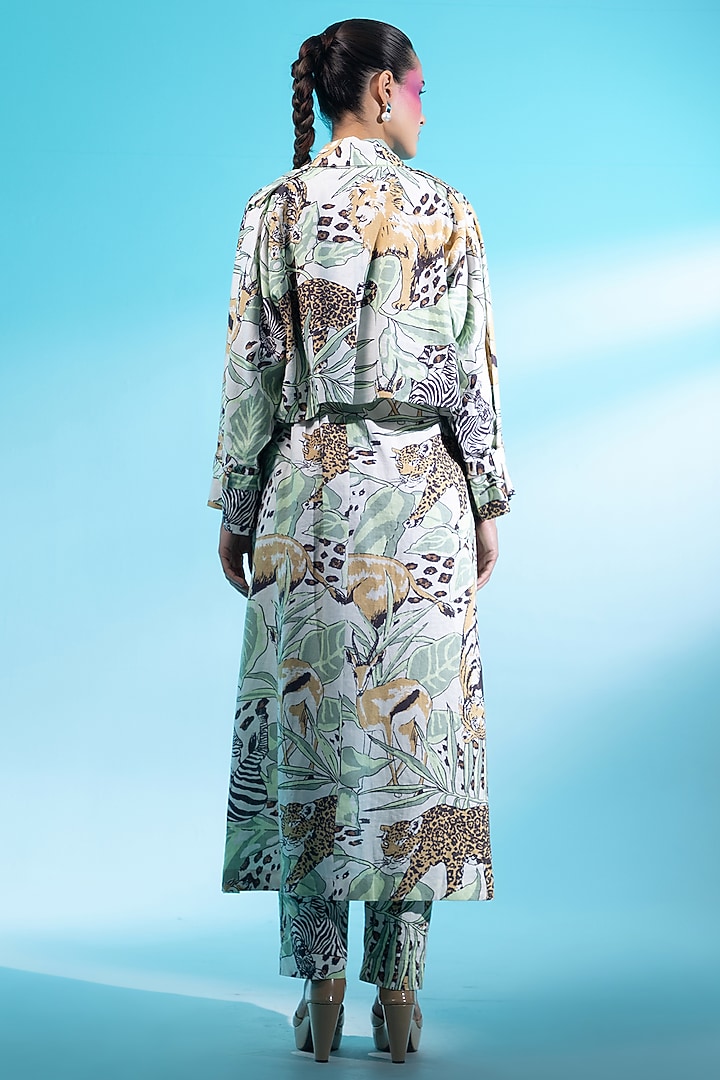 Multi-Colored Linen Leopard Printed Trench Coat Set by Gazab By Miku Kumar at Pernia's Pop Up Shop