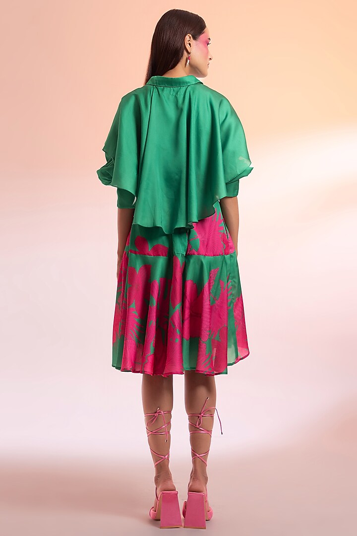 Green Silk Floral Printed Skirt Set by Gazab By Miku Kumar at Pernia's Pop Up Shop