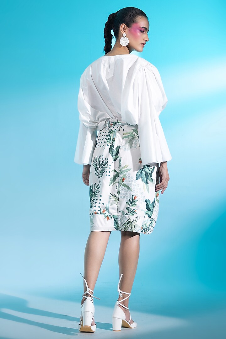 Multi-Colored Twill Silk Leaf Printed Skirt Set by Gazab By Miku Kumar at Pernia's Pop Up Shop