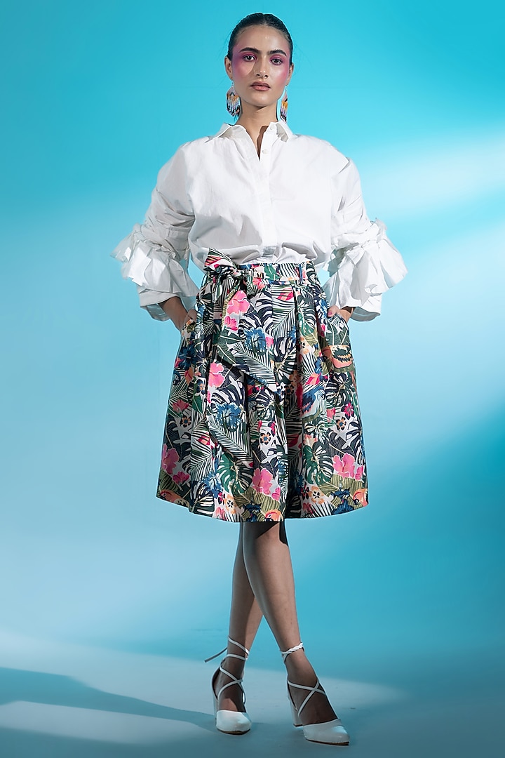 Multi-Colored Georgette Floral Printed Skirt Set by Gazab By Miku Kumar at Pernia's Pop Up Shop