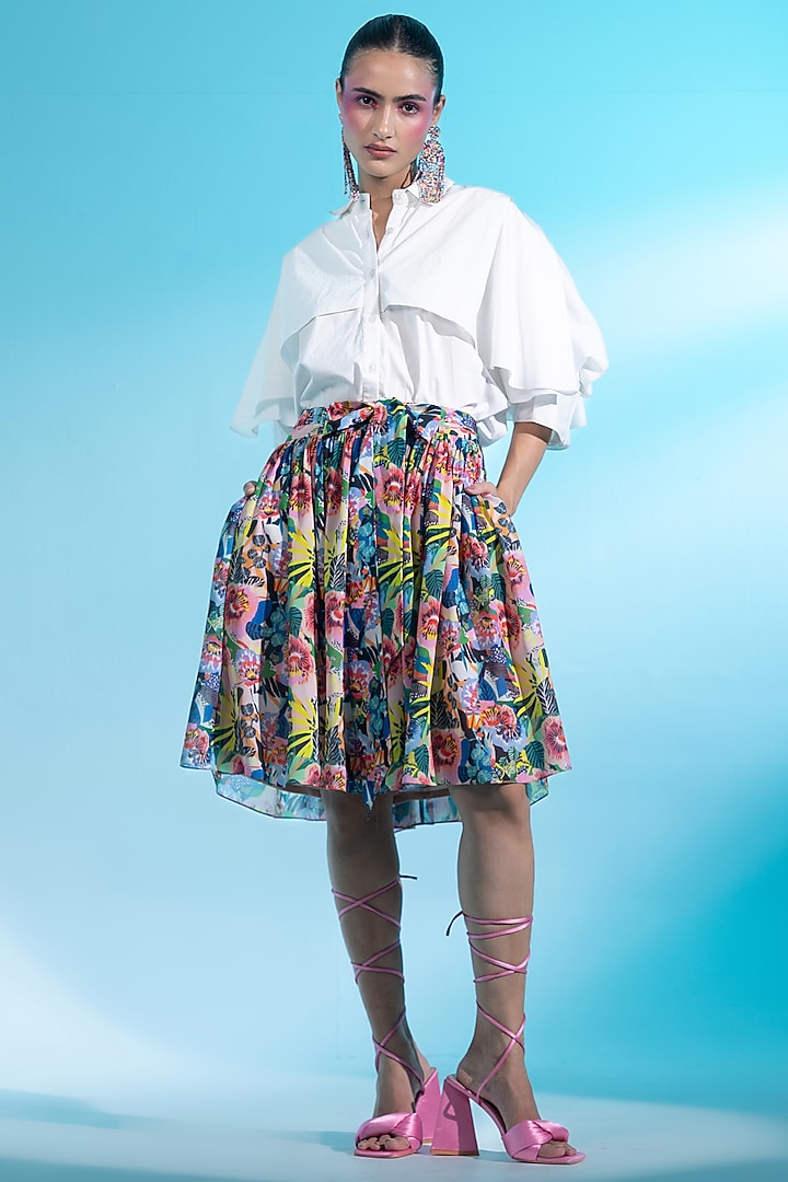 Multi-Colored Georgette Floral Printed Skirt Set by Gazab By Miku Kumar at Pernia's Pop Up Shop