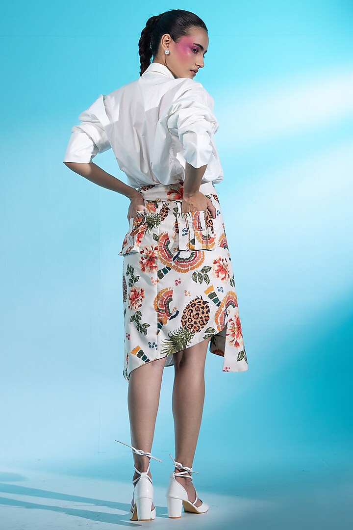 White Linen Pineapple Printed Skirt Set by Gazab By Miku Kumar at Pernia's Pop Up Shop