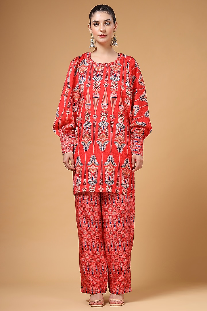Red Silk Crepe Printed Co-Ord Set by Gazab By Miku Kumar at Pernia's Pop Up Shop
