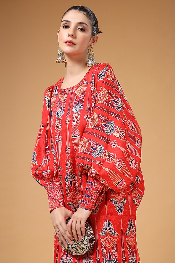 Red Silk Crepe Printed Co-Ord Set by Gazab By Miku Kumar at Pernia's Pop Up Shop