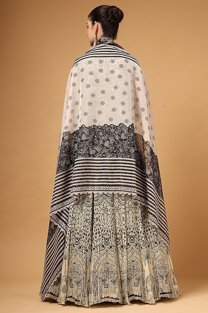 Black & White Georgette Printed Party Wear Anarkali Set by Gazab By Miku Kumar at Pernia's Pop Up Shop