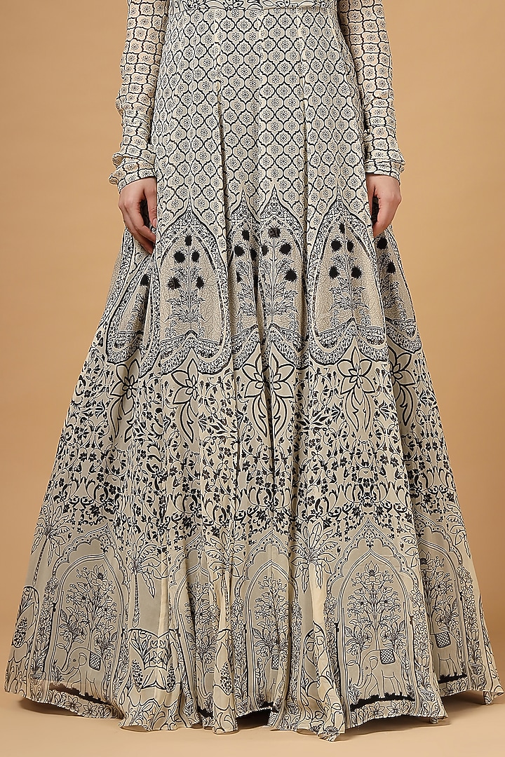 Black & White Georgette Printed Party Wear Anarkali Set by Gazab By Miku Kumar at Pernia's Pop Up Shop