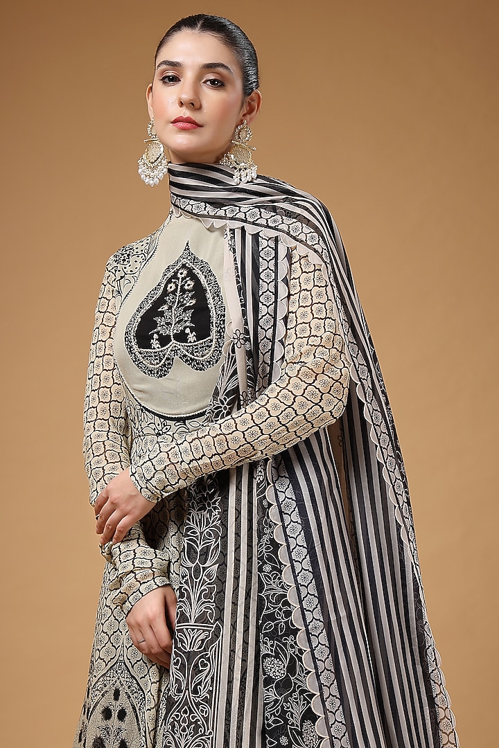 Black & White Georgette Printed Party Wear Anarkali Set by Gazab By Miku Kumar at Pernia's Pop Up Shop