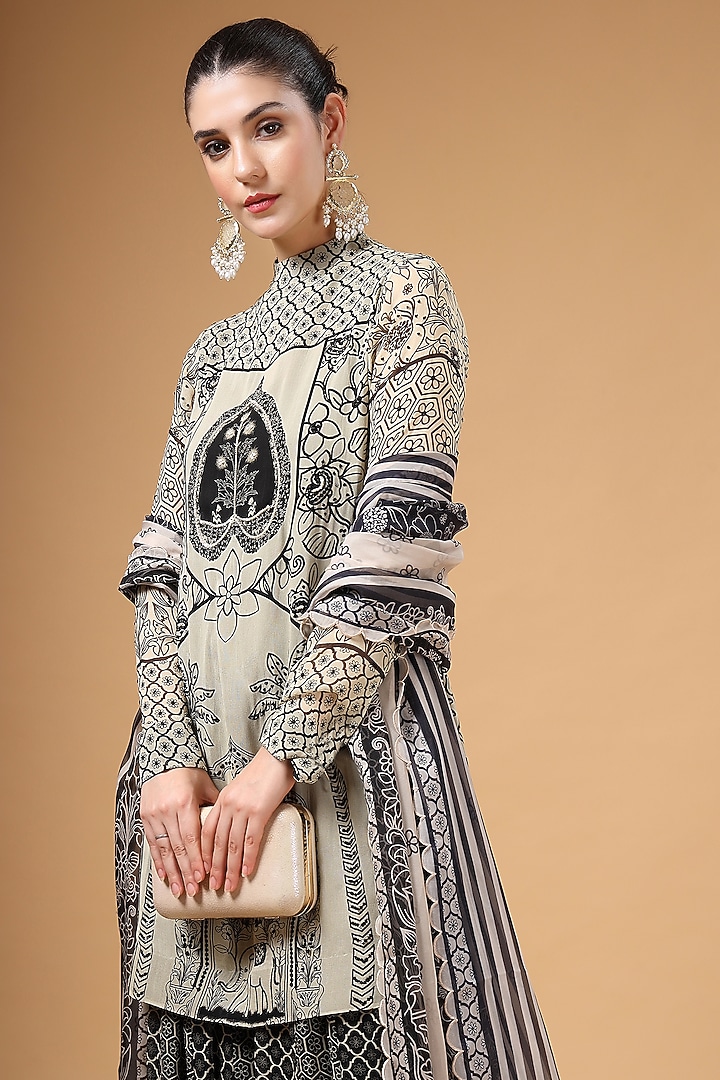 Black & White Georgette Party Wear Sharara Set by Gazab By Miku Kumar at Pernia's Pop Up Shop