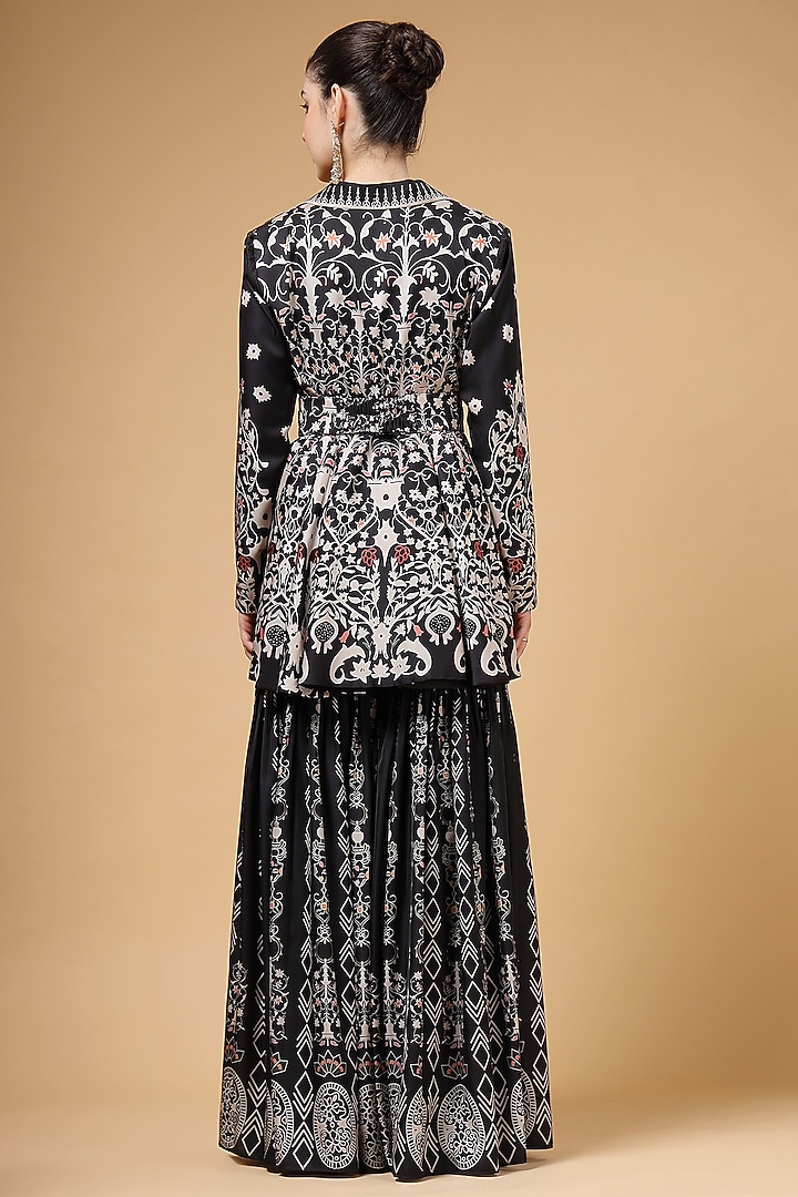 Black Silk Crepe Printed Jacket Set by Gazab By Miku Kumar at Pernia's Pop Up Shop