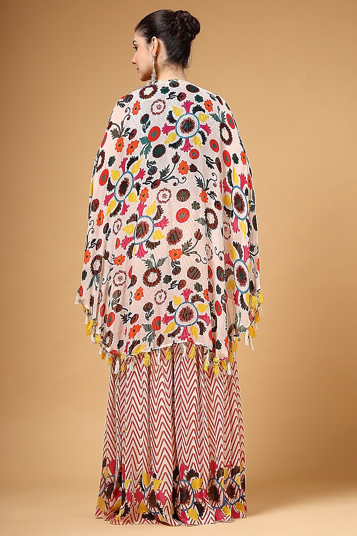 Peach Sequins Embroidered Cape Set by Gazab By Miku Kumar at Pernia's Pop Up Shop