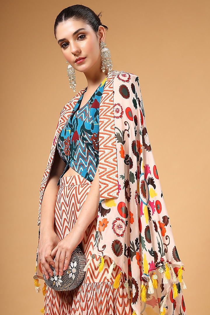 Peach Sequins Embroidered Cape Set by Gazab By Miku Kumar at Pernia's Pop Up Shop