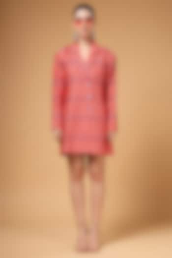 Red Organza Printed Vacation Dress by Gazab By Miku Kumar at Pernia's Pop Up Shop