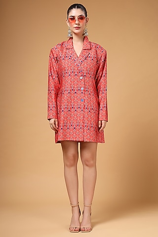 Red Organza Printed Dress by Gazab By Miku Kumar
