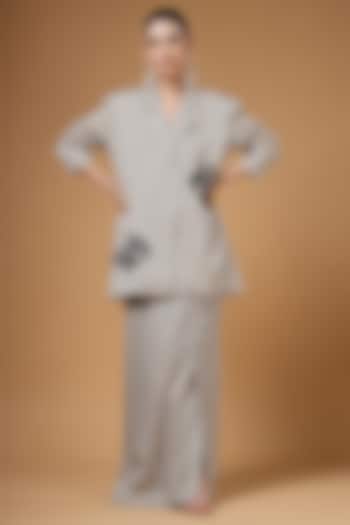 Ivory & Black Silk Crepe Printed Jacket Set by Gazab By Miku Kumar at Pernia's Pop Up Shop