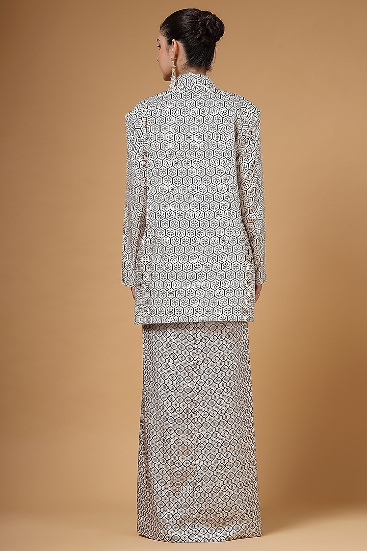 Ivory & Black Silk Crepe Printed Jacket Set by Gazab By Miku Kumar at Pernia's Pop Up Shop